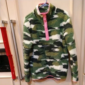 Crown & Ivy Camouflage Fleecepullover QTR Druckknöpfe rosa Borte Taschen Damen M neu ohne Etikett - Bild 1 von 5