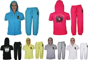 Ladies Women With Print And Badge Hoodie Tracksuit 3/4 Bottoms Cropped Jogging - Picture 1 of 3