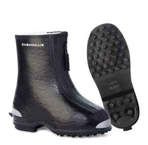 Snowgear Black 12" Waterproof Fleece Lined Studded Overshoes Boots Men's Size 11 - Picture 1 of 24