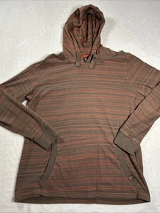 Prana Hoodie Mens Medium Brown Orange Striped Pullover Shirt Organic Cotton - Picture 1 of 10