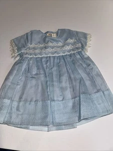 Honey Suckle Sears 1T Baby Girls Blue Lace Swiss Dot Dress USA - Picture 1 of 6