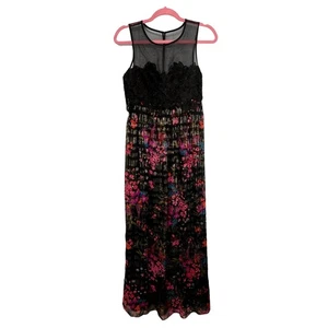 NEW Trina Turk Betton Black Floral Lace Metallic 100% Silk Maxi Dress 0 - Picture 1 of 8