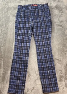 Anthropologie Cartonnier Charlie Ankle Pant Women's 0 Blue Plaid Stretch Trouser - Picture 1 of 10