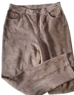 Винтажные женские коричневые замшевые кожаные брюки размер 12 прямые штанины ковбойские вестерн - Изображение 1 из 4