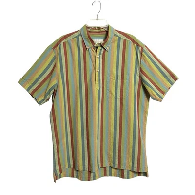 Мужская винтажная льняная хлопковая рубашка Territory Ahead в вертикальную полоску L зеленая тканая - Изображение 1 из 4