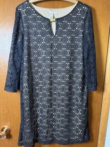 Emma & Michele Black Lace Overlay Crochet Sleeveless Midi Dress Womens Sz XL - Picture 1 of 7
