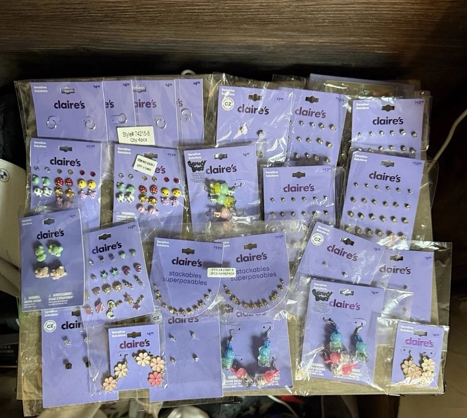 120 Pair Claire’s Earrings 180 Stick On Pair + Hair Accessories & More ALL NEW - Image 1 of 4