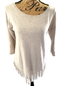 INC International Sweater Beige Ivory Silk Cotton Blend Knit Long Sleeve Size SP - Picture 1 of 11