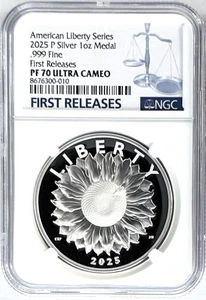 2025 P Proof Silver American Liberty Medal First Releases NGC PF70 Blue Label - Picture 1 of 2