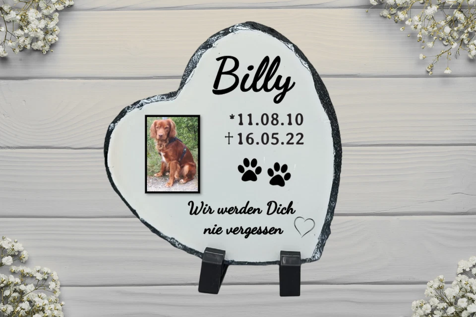 Gedenktafel Schiefertafel Grabstein Hund Katze Haustier Herz personalisiert Foto - Bild 1 von 1