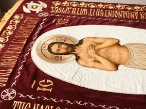 Orthodox Church Shroud of Christ, fully embroidered with hand painted icon - Picture 1 of 5