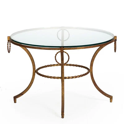 French Modernist Gilded Wrought-Iron & Glass Coffee Accent Table ca. 1950s - Image 1 of 4