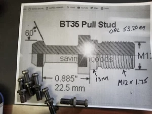 BT35 PULL STUDS 60 Degree BT 35 60° Retention Knob, 5 Pieces Lot COMMAND  RB3M - Picture 1 of 3