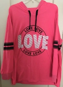 Bobbie Brooks Hot Pink Love Graphic Pullover Long Sleeve Hoodie Lightweight 2X - Picture 1 of 7