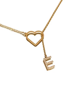 Collar Corazón con Dije Capital Letra "E" Colgante, Plata de Ley 925 - Imagen 1 de 7