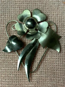 Truart Sterling WW2 40s Broach Gilt Flower Brooch - Picture 1 of 6