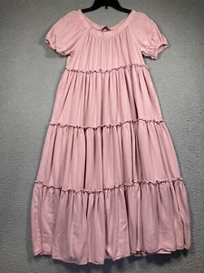Fore Kleid Damen klein rosa Stufen Rüschen Cottage Core Prairie Midi Babydoll - Bild 1 von 10