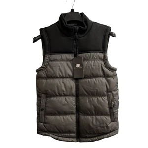 Rock & Republic Vest Mens S Black Gray Quilted Puffer Full Zip Mock Neck Casual - Picture 1 of 8