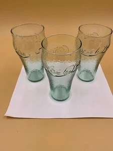 3 GREEN COCA-COLA DRINKING GLASSES WITH RAISED LETTERING - Picture 1 of 8