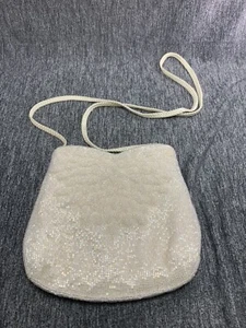 La Regale LTD HEAVY BEADED WHITE SATIN SHOULDER/CLUTCH PURSE ELEGANT EVENING - Picture 1 of 7