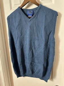 Vintage Pendleton Men's Sweater Vest LARGE Blue Cotton Knit Academia Teddy - Picture 1 of 3