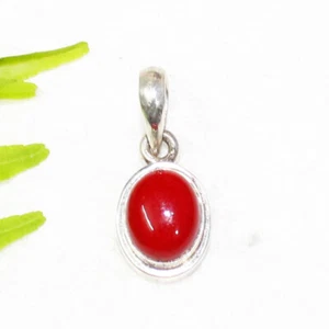 925 Sterling Silver Coral Necklace Handmade Jewelry Birthstone Necklace - Picture 1 of 5