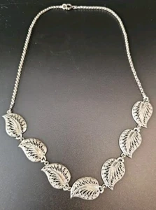 Vintage Delicate Filigree Leaves Necklace Sterling Silver 16" Germany - Picture 1 of 3