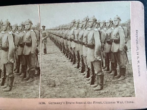 👍 1901 CHINA BOXER REBELLION WAR GERMAN INFANTRY ON PARADE STEREOVIEW 八国联军德军步兵 - Picture 1 of 3
