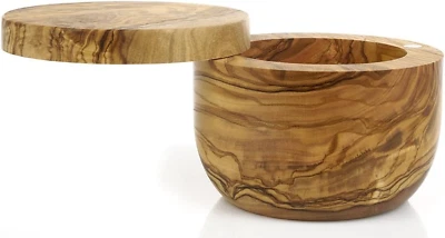 Salero con Tapa, Caja de Sal de Madera con Cubierta Giratoria Magnética, Sal Madera de Olivo Foto 1 de 4