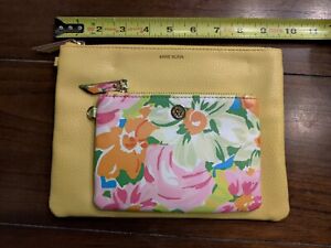 Vintage 2pc Ann Klein Yellow & floral Travel Makeup Case Cosmetic Bag Zip Read!