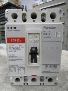 💥EATON 125 AMP INDUSTRIAL CIRCUIT BREAKER 3 POLE 240 VAC 125 VDC EDB3125BP10 - Picture 1 of 7