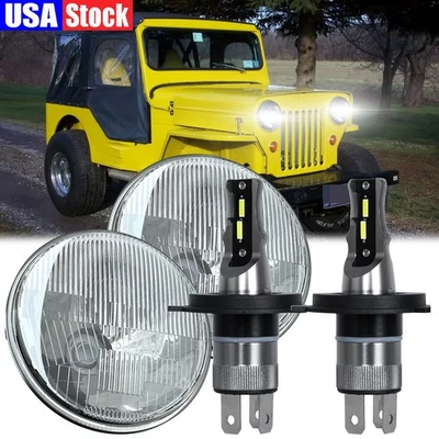 Pair 7" inch Round Led Headlights Hi/Low Beam for Jeep CJ3 1960-1964-1965 - Image 1 of 4