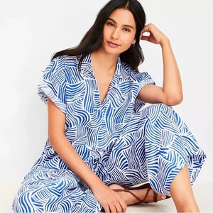 LOFT Beach Spiral 100% Linen Wide Leg Size L oversized set - Picture 1 of 9