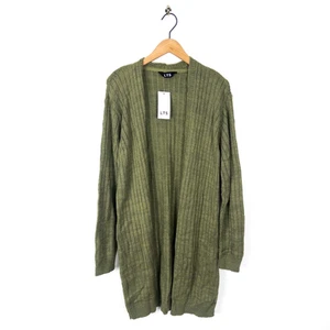 LTS Long Tall Sally Khaki Green Longline Knit Cardigan - Size 8 10 NEW - Picture 1 of 12