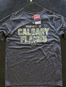 🔥 Reebok Face Off NHL Hockey Calgary Flames Crew Neck T-Shirt Gray Large NWT - Picture 1 of 2