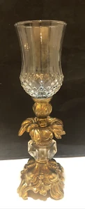 Vtg Ornate Gold Metal Candle Holder Crystal Glass Shade Baroque Style 13" - Picture 1 of 16