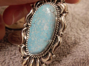 New Bisbee Turquoise Sterling Silver Repoussé Pendant Navajo Geraldine James - Picture 1 of 7