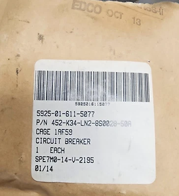 E-T-A 50A 1 Pole Circuit Breaker Thermal Magnetic 28VDC/ 240VAC [Z4S5]    - Image 1 of 4