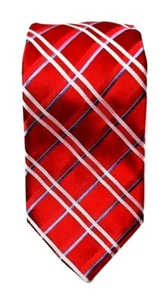 100% Silk Necktie Red Windowpane Plaid Christmas Holiday 58" Classic Ike Behar - Picture 1 of 6