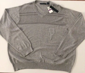 PERRY ELLIS HERRINGBONE V-NECK MENS SWEATER ALLOY HEATHER GRAY SIZE XXL NWT - Picture 1 of 5
