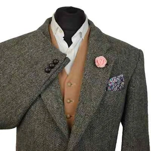 Harris Tweed Tailored 2 Tone Green Country Blazer Jacket 46R #32 SUPER GARMENT - Picture 1 of 9