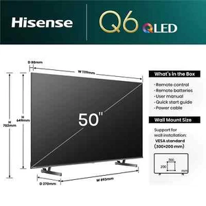 Hisense 50 Inch Q6NAU 4K QLED Smart TV 50Q6NAU - Picture 1 of 7