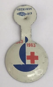Vintage 100th Anniversary 1863-1963 Red Cross- Tab Pin Button - Picture 1 of 3