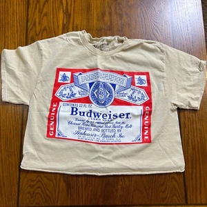Budweiser King of Beers Graphic T-Shirt Women's Size M Ivory Crop Top MINT - Picture 1 of 4
