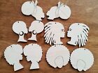 10x Natural wooden earrings making laser cut out African woman silhouettes puff 
