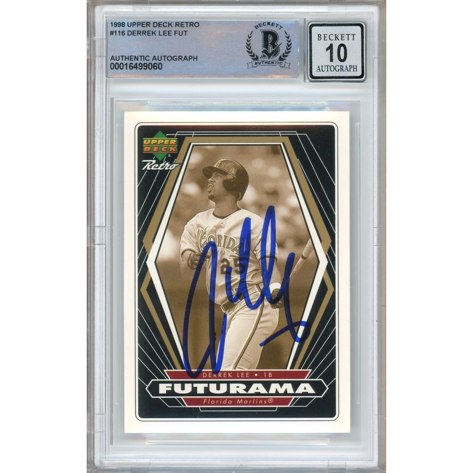 Derrek Lee 签名 1998 UD 复古 Futurama #116 BGS 签名 10 BAS RC 马林鱼队 — 第 1/4 张图片