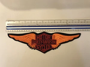 12 1/4" Harley Davidson Wings Patch Jacket Vest Eagle Bar & Shield Red Orange - Picture 1 of 10