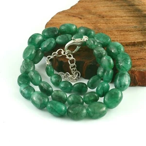 Natural Emerald Beryl Oval Beads Necklace for Gifted Jewelry 16 inches - Picture 1 of 6