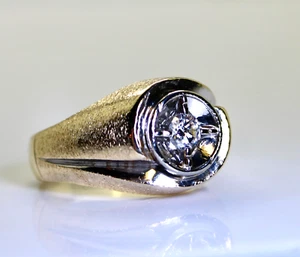 Nice Heavy 14K Yellow & White Gold .20 Ct Solitaire Diamond Ring, 11 Grams - Picture 1 of 5