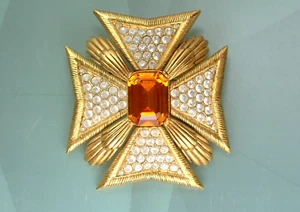 JOAN RIVERS Jewelry Heraldic Maltese Cross Brooch Pave Crystal Pin Statement @ - Picture 1 of 6